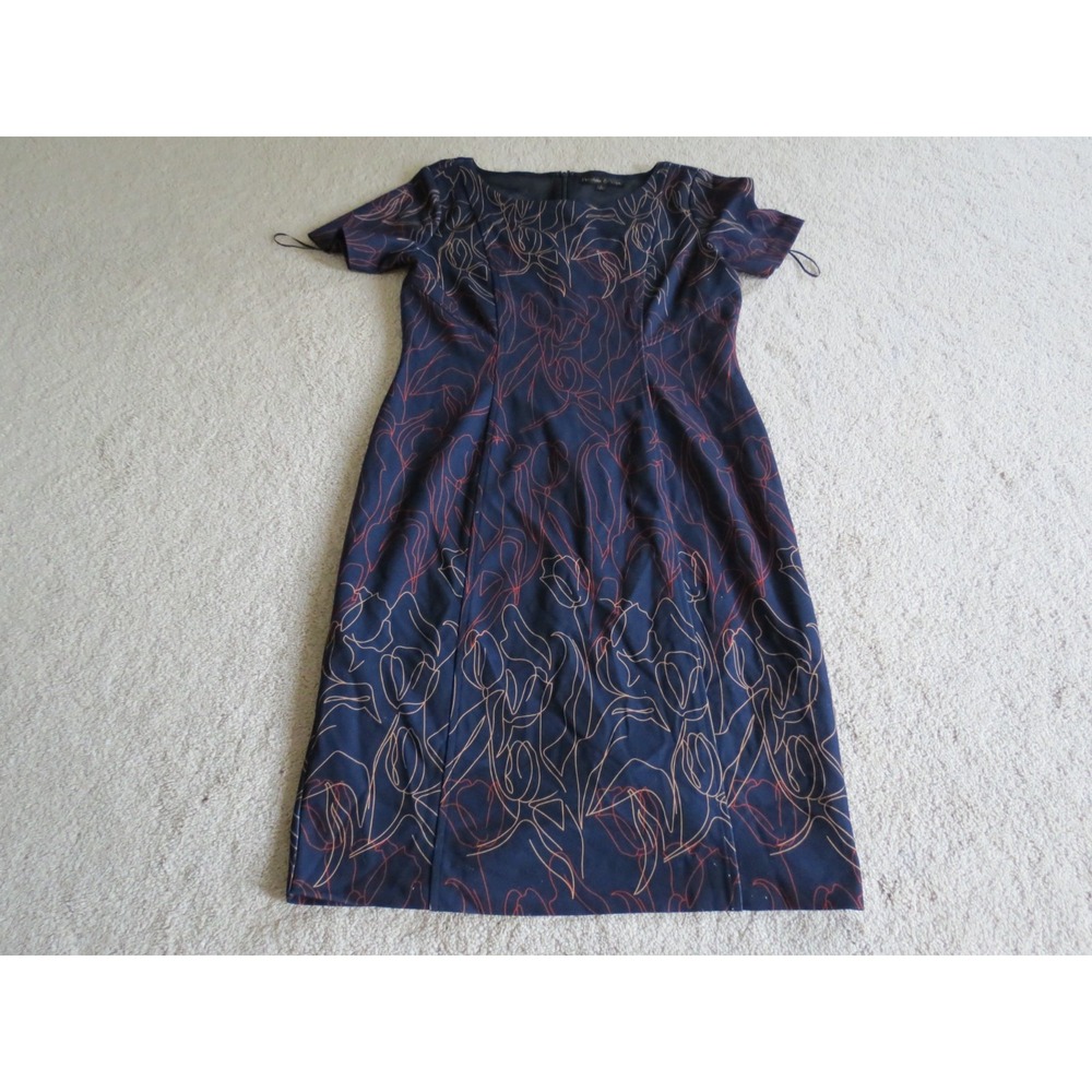 Preston & York Blue Floral Dress Size 6 Womens Short Sleeve Sheath Navy